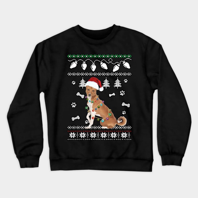 BASENJI Dog Santa Hat Christmas Light Sweater Crewneck Sweatshirt by QUYNH SOCIU